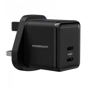 Powerology Super-Compact Gan Charger With (1.2m/4ft) USB-C To Lightning Cable