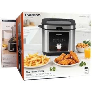 Porodo Lifestyle Stainless Steel 2.5l Deep Fryer Adjustable Temperature | Non-Stick Tray