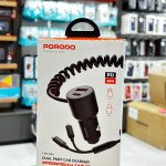 Porodo Dual Port Car Charger with Integrated C+L Cables, Adaptable, Simultaneous Charging, Universal Compatibility, 1.5m Cable Length - Black