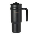 LePresso Coffee Mug with Stainless Straw, 900mL Capacity, Durable Stainless Steel Material, Dual Drink Mode, Lightweight - Black