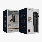 LePresso Coffee Mug with Stainless Straw, 900mL Capacity, Durable Stainless Steel Material, Dual Drink Mode, Lightweight - Black