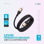 Pawa Levin Magnetic Braided USB-C to C &  USB -C to Lighting Cable 1m 60W-G